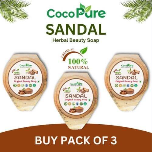 Cocopure Kerala Herbal Ayurvedic Sandal handmade Bath Soap for all Skin Types - Pack of 3