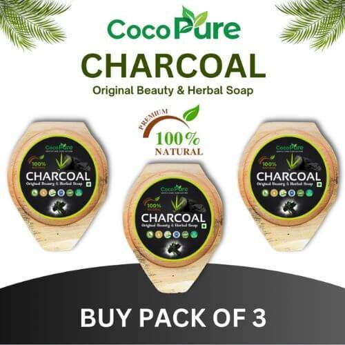 Cocopure Kerala Herbal Ayurvedic Charcoal Bath Soap for all Skin Types - Pack of 3