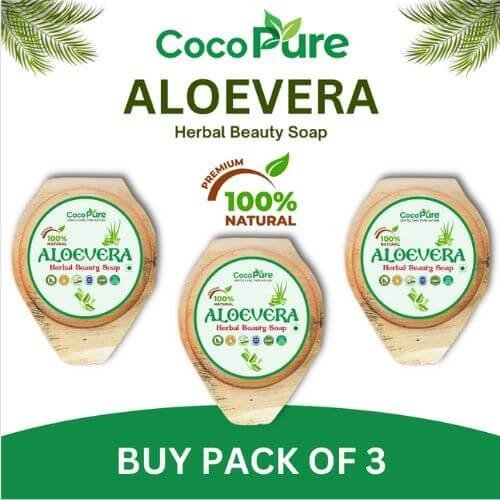Cocopure Kerala Herbal Ayurvedic Aloevera handmade Bath Soap for all Skin Types - Pack of 3