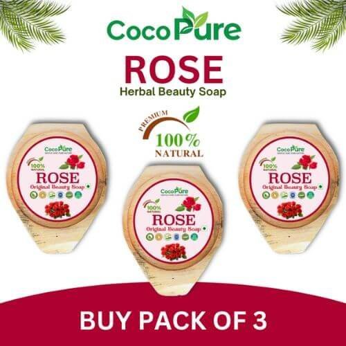Cocopure Kerala Herbal Ayurvedic Rose Bath Soap for all Skin Types - Pack of 3