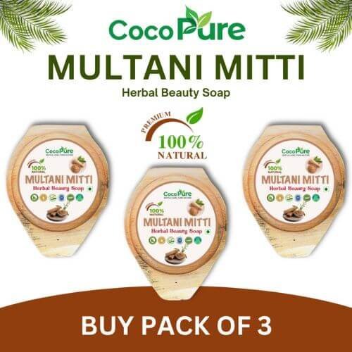 Cocopure Kerala Herbal Ayurvedic Multani Mitti handmade Bath Soap for all Skin Types - Pack of 3